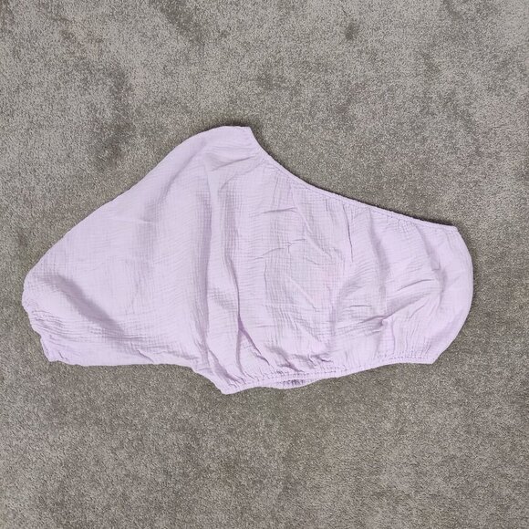 NEW Dkny Women's Crop Top Size M Purple Cotton Seersucker One Shoulder Boho Chic - Picture 8 of 9